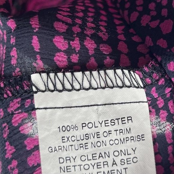 Tavora Top Size 4 Navy Black Purple Printed Sheer Button Up Ruffle Neck Blouse - Picture 6 of 6